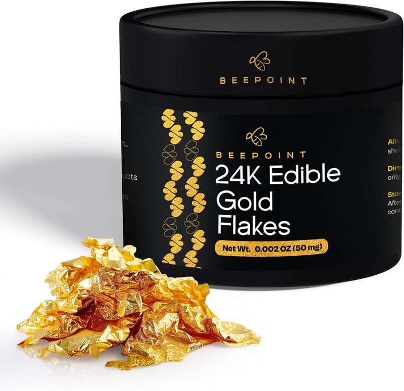 BeePoint 24K Edible Gold Foil Flakes - 50mg for Cake Decorating, Baking, Crafts, and Makeup - Image 1