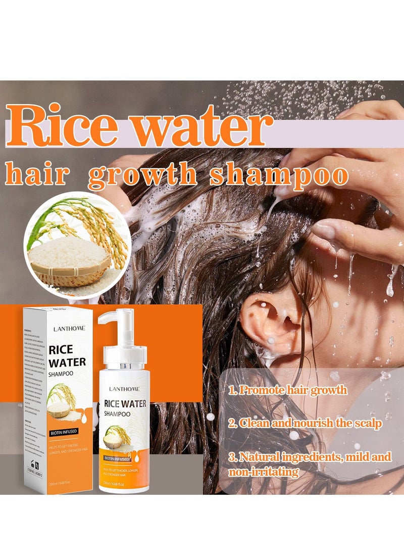 Lanthome Rice Water Shampoo, Hair Regeneration Shampoo, Rice Essence Shampoo, Can Prevent Hair Loss, Nourish and Repair Damaged Hair, Thin Hair and Baldness, And Promote Hair Growth 200ml - Image 2
