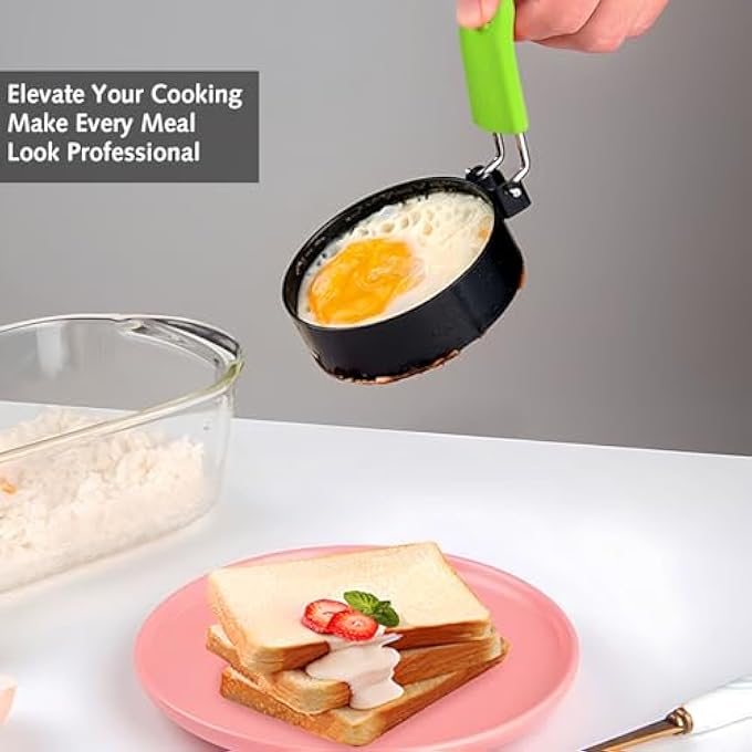 DILUSILK Egg Ring 2Pack Stainless Steel Egg Rings With AntiScald Folding Handle Non Stick Coating Suitable For Egg FryingShapingPancakesMini Burger Blue Green - Image 3