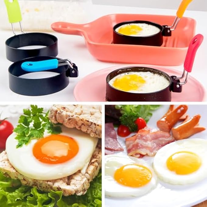 DILUSILK Egg Ring 2Pack Stainless Steel Egg Rings With AntiScald Folding Handle Non Stick Coating Suitable For Egg FryingShapingPancakesMini Burger Blue Green - Image 4