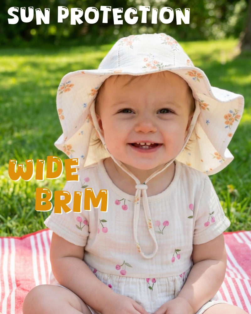 HONGTEYA Baby Sun Hat Muslin Toddler Bucket Hat for Girls Boys Infant Wide Brim Sun Protection UPF 50+ - Image 3