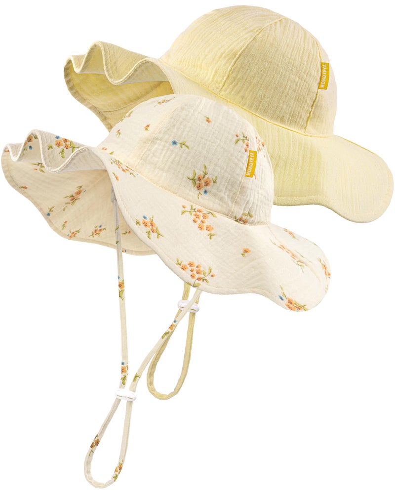 HONGTEYA Baby Sun Hat Muslin Toddler Bucket Hat for Girls Boys Infant Wide Brim Sun Protection UPF 50+ - Image 1