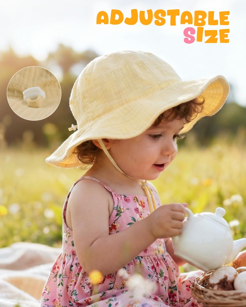 HONGTEYA Baby Sun Hat Muslin Toddler Bucket Hat for Girls Boys Infant Wide Brim Sun Protection UPF 50+ - Image 5