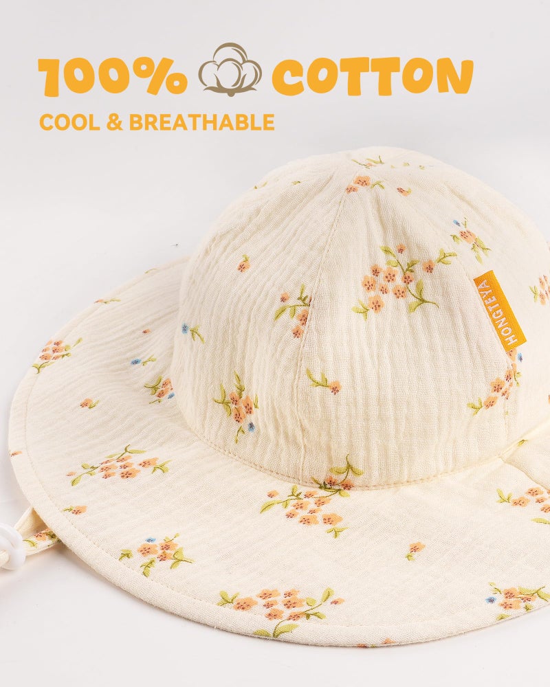 HONGTEYA Baby Sun Hat Muslin Toddler Bucket Hat for Girls Boys Infant Wide Brim Sun Protection UPF 50+ - Image 4