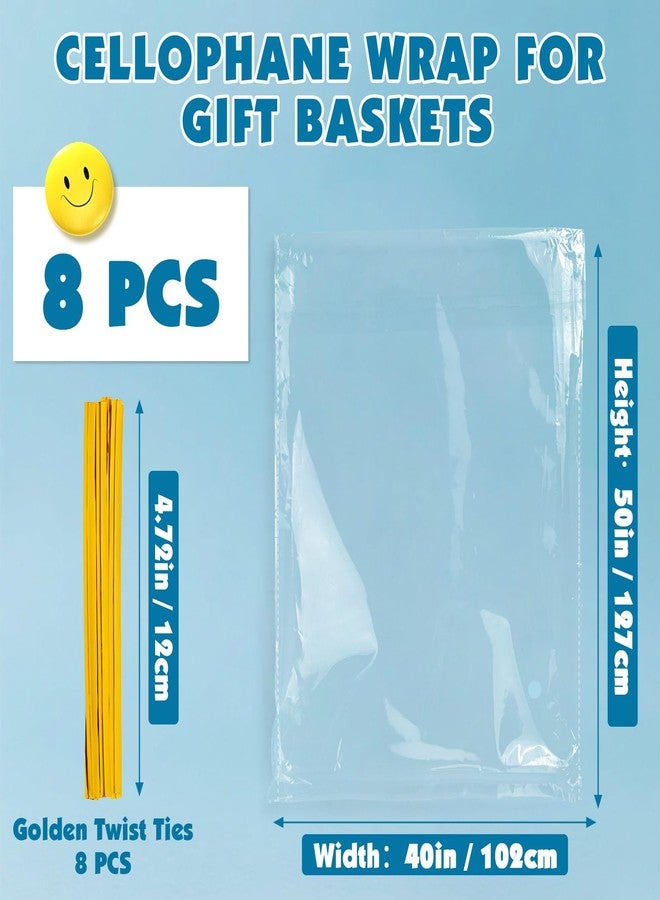 NUITPY 8 Pcs Large Cellophane Bags, 40 x 50 Inchs Cellophane Wrap for Gift Baskets, Durable Plastic Gift Bag, Clear Basket Bag - Complimentary 8 Pcs Golden Twist Ties - Image 2