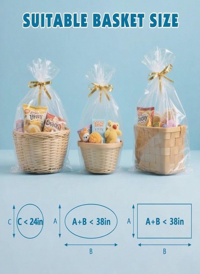 NUITPY 8 Pcs Large Cellophane Bags, 40 x 50 Inchs Cellophane Wrap for Gift Baskets, Durable Plastic Gift Bag, Clear Basket Bag - Complimentary 8 Pcs Golden Twist Ties - Image 4