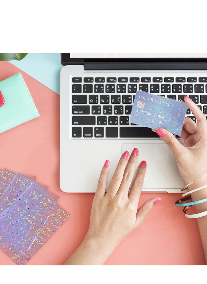SYOSI 200 Pcs Kpop Photocard Sleeves, Little Star Laser Flashing Card Sleeves, Star Glass Gemstone Rainbow Holographic Card Sleeves Trading Card Protector for Photocard Kpop Photo Cards, 61 x 88 mm  - Image 3