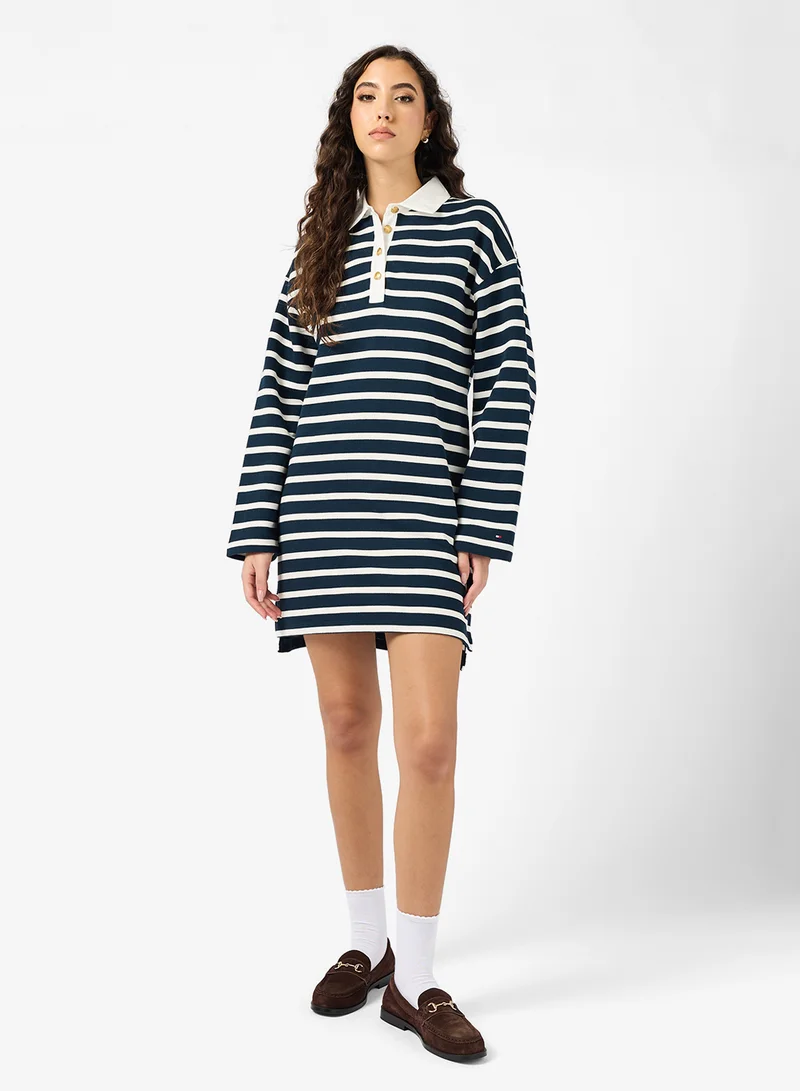 TOMMY HILFIGER Stripe Print Collar neck Tshirt Dress