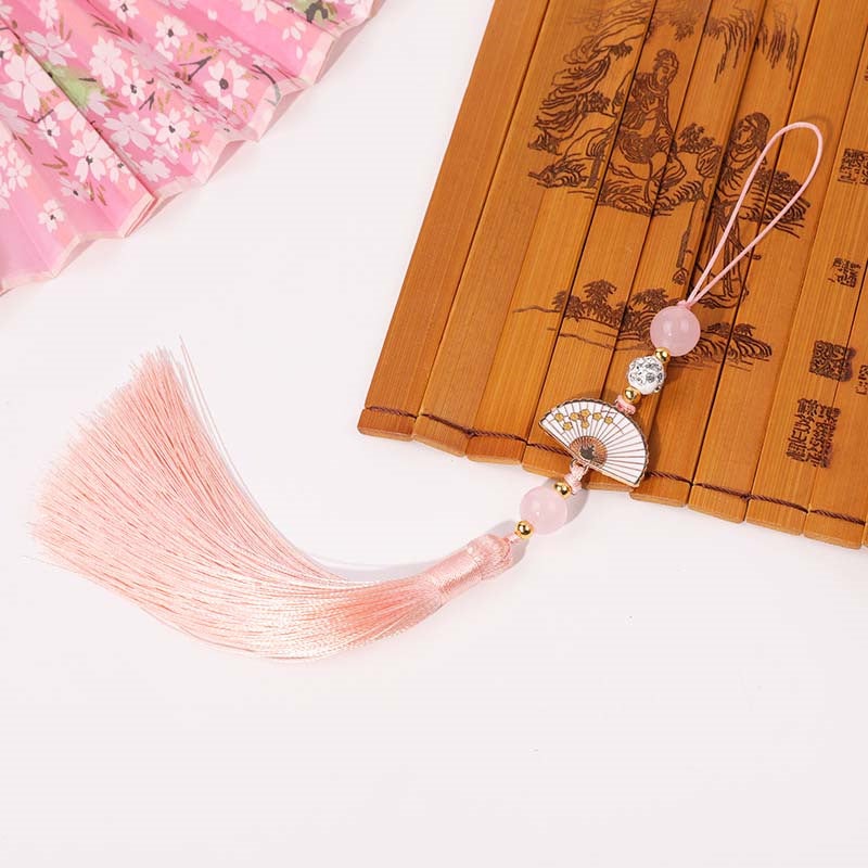 Generic Diamond Ball white fan tassel tassel Palace style cheongsam hanging tassel Han clothing accessories car hanging bag Press placket round beads hanging beard Gouache