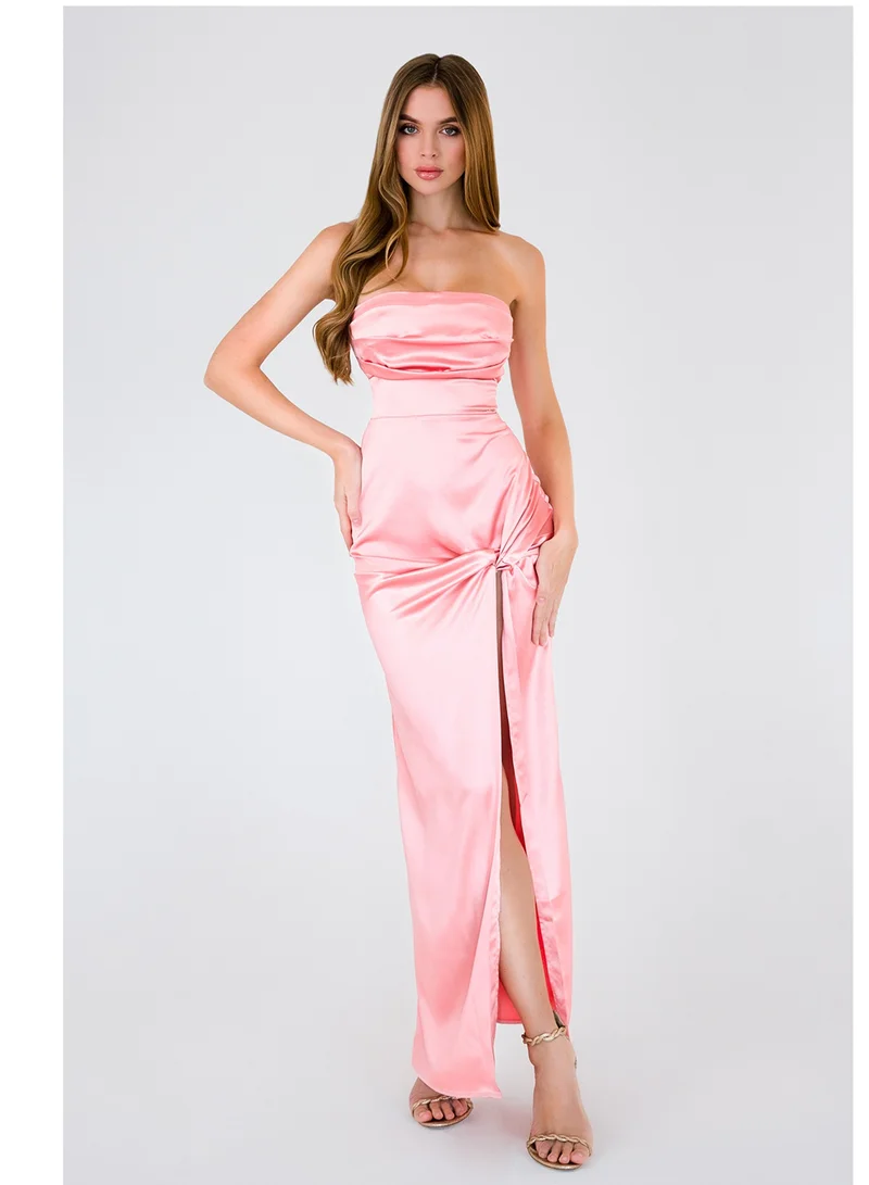 Anita's Satin Strapless Slit Dress