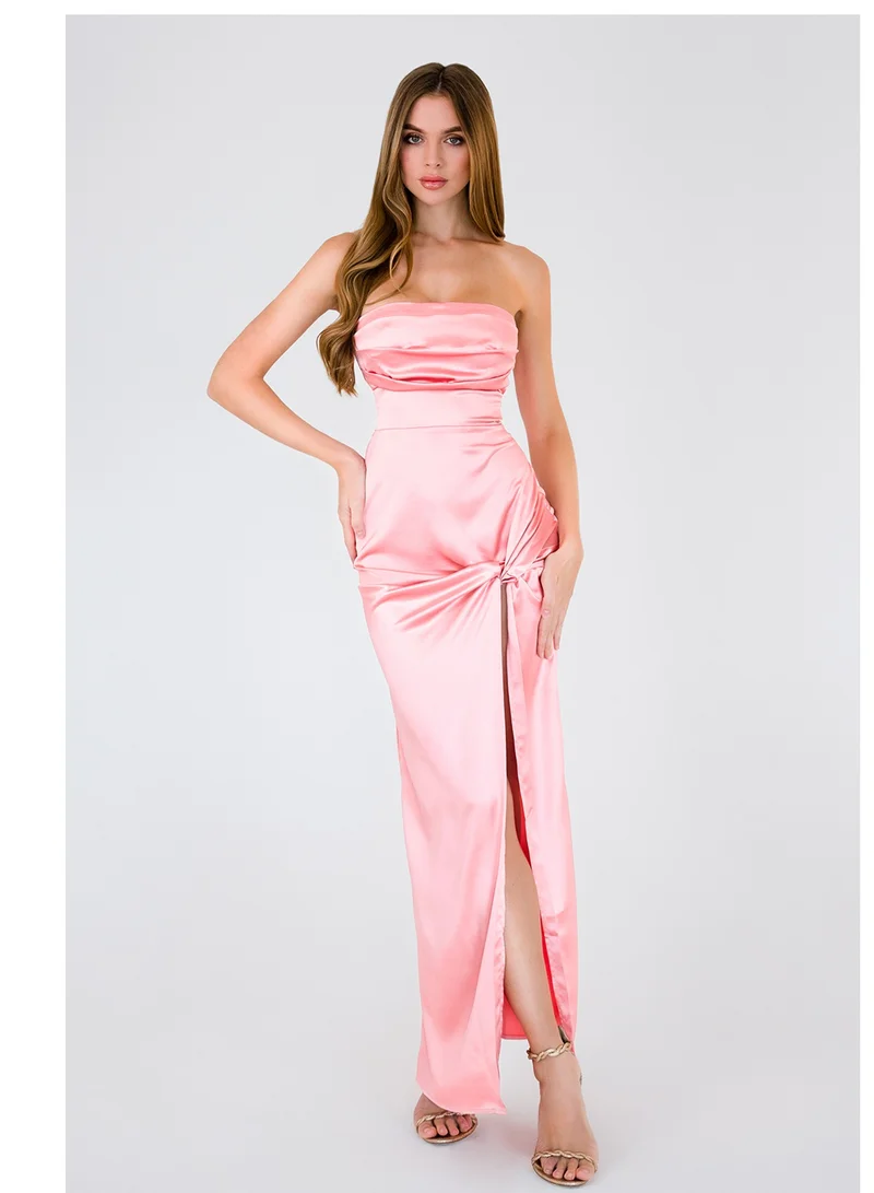 Anita's Satin Strapless Slit Dress