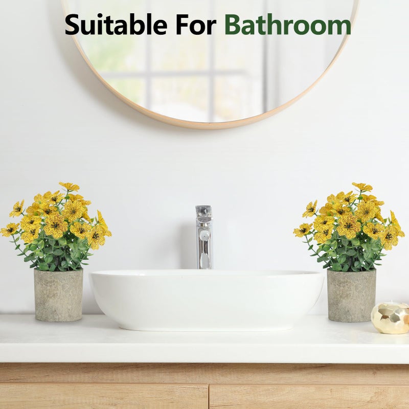 FAVOWREATH 2 Pack Small Fake Plants Potted Artificial Plants Artificial Flowers Potted Faux Flower Daisy with Eucalyptus Leaves for Home Decor Office Room Farmhouse Indoor Table Bathroom Decorï¼ˆYellowï¼‰ - Image 4