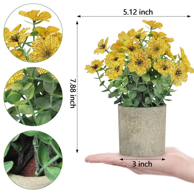 FAVOWREATH 2 Pack Small Fake Plants Potted Artificial Plants Artificial Flowers Potted Faux Flower Daisy with Eucalyptus Leaves for Home Decor Office Room Farmhouse Indoor Table Bathroom Decorï¼ˆYellowï¼‰ - Image 2