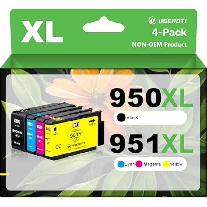 950XL 951XL COMPATIBLE FOR 950 951 INK CARTRIDGES COMBO PACK WORK WITH OFFICEJET PRO 8600 8610 8620 8100 8630 8660 8640 8615 276DW 8625 251DW (BLACK CYAN MAGENTA YELLOW, 4 PACK) - Image 1