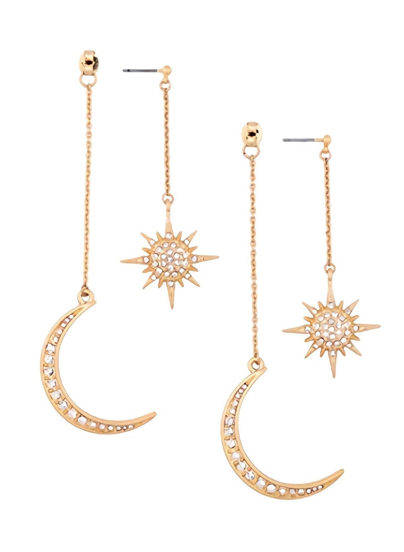 Suntown Dainty Long Dangle Earrings for Women Girls, Fashion Jewelry, Cute Gold Silver dangly, Upgrade Moon Stars Sun Earring, Fashion Long Drop Dangle, Earring Set - Image 1