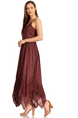 Sakkas Rayon Embroidered Stonewashed Adjustable Spaghetti Straps Long Dress - Chocolate - 1X/2X - Image 4