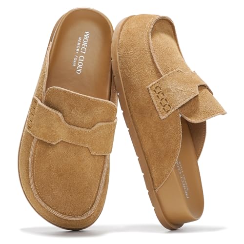 Project Cloud Genuine Leather Womens Clog - Memory Foam Arch Support Non-Slip Sole Mules & Clogs for Women Footwear - Platform Winter Shoes (Foamy,CHSTNUTSU, 6.5) - Image 1