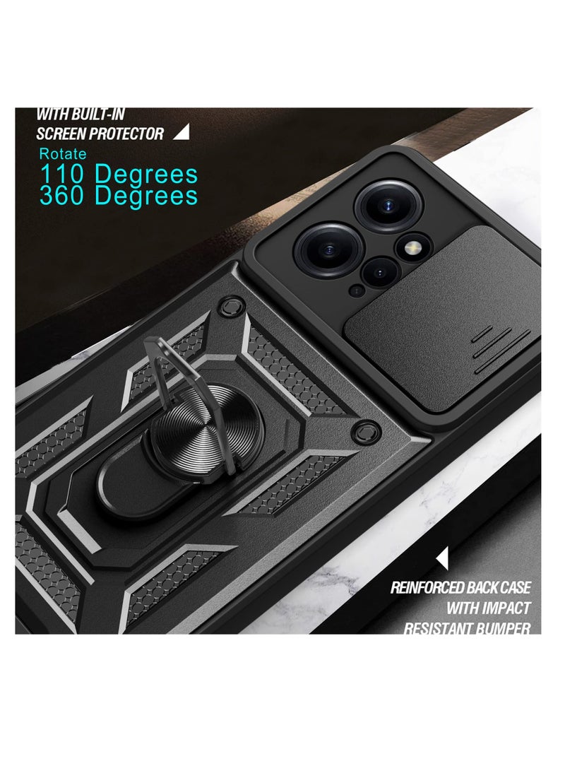 Excefore Military Grade Heavy Duty Shockproof Case for Redmi Xiaomi Redmi Note 12 4G (Not 5G), Sliding Window Lens Protective Phone Cover, with Swivel Stand Phone Cover, for Redmi Note 12 4G (Black) - Image 5