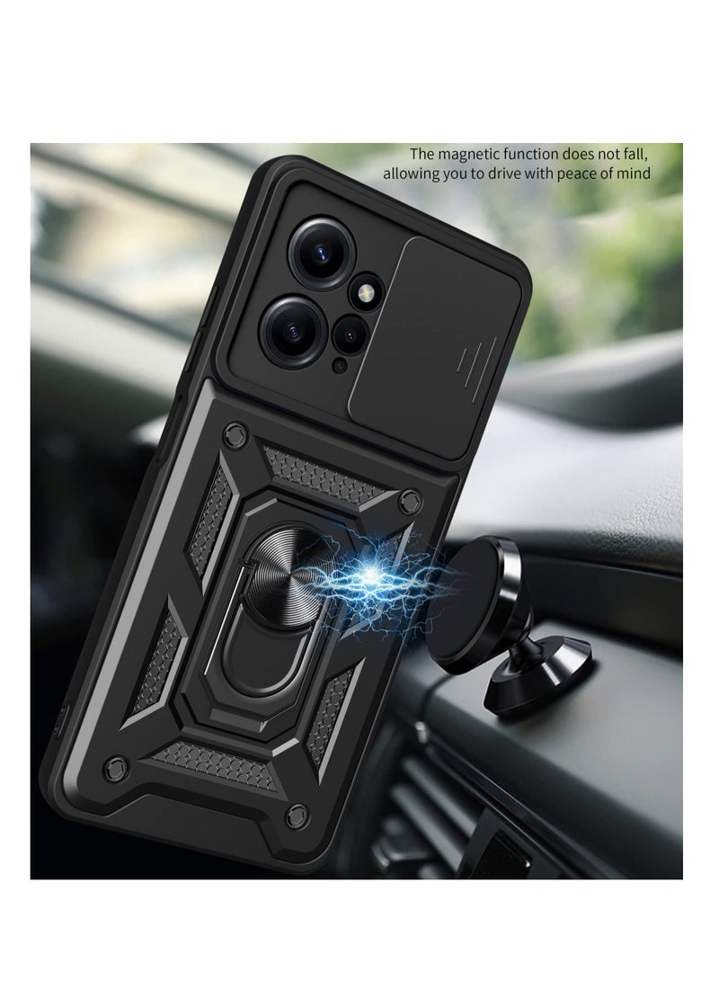 Excefore Military Grade Heavy Duty Shockproof Case for Redmi Xiaomi Redmi Note 12 4G (Not 5G), Sliding Window Lens Protective Phone Cover, with Swivel Stand Phone Cover, for Redmi Note 12 4G (Black) - Image 3