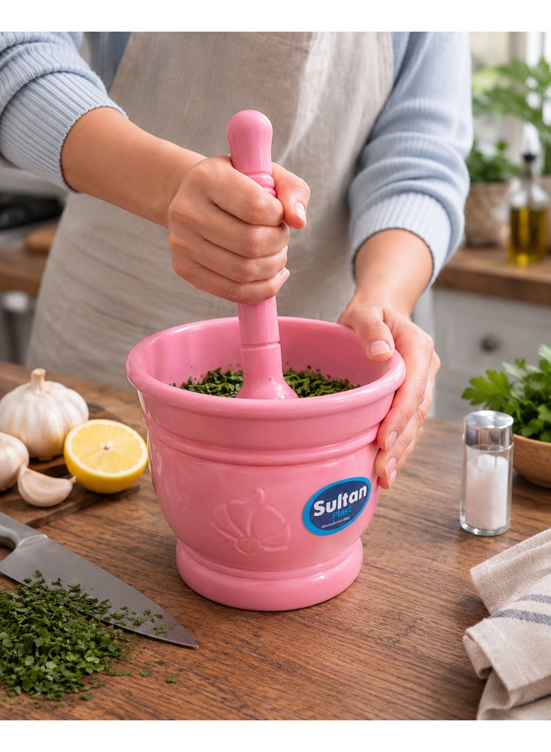 Sultan Plast Heavy-Duty Plastic Mortar and Pestle Set, Classic Design Crusher for Garlic, Herbs, and Spices - Image 2