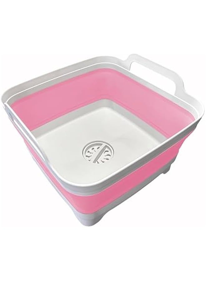 تراسل حوض أطباق سعة 9 لتر (2.4 جالون) قابل للطي مع مقابض حمل سدادة تصريف، حوض تخزين صينية تخزين أطباق المطبخ الموفرة للمساحة، حوض أطباق محمول للتخييم - Image 1