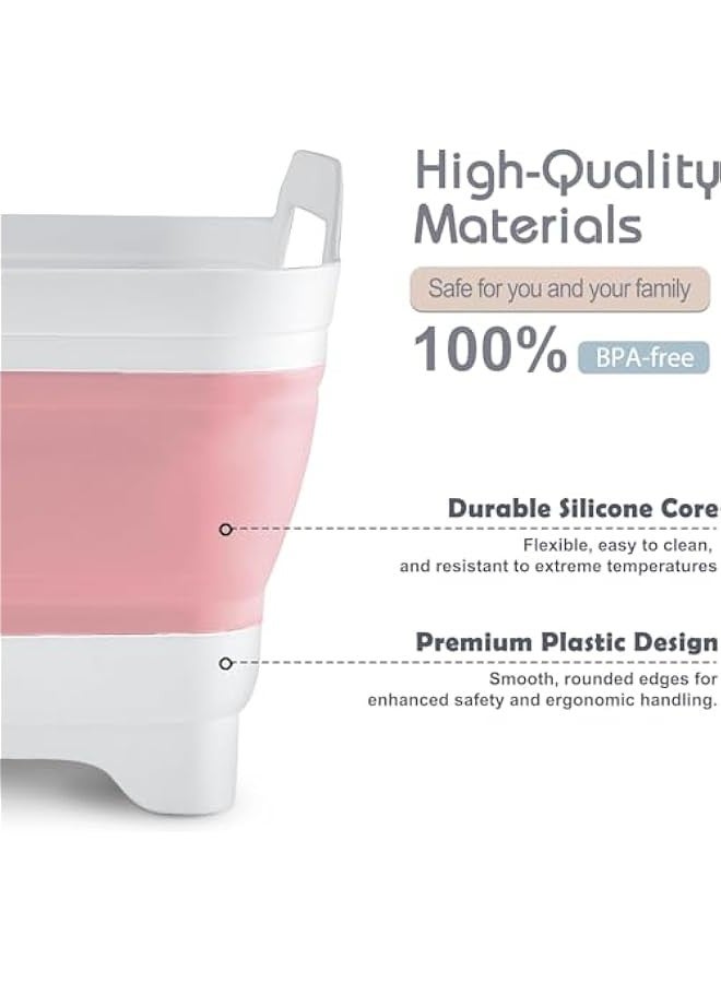 تراسل حوض أطباق سعة 9 لتر (2.4 جالون) قابل للطي مع مقابض حمل سدادة تصريف، حوض تخزين صينية تخزين أطباق المطبخ الموفرة للمساحة، حوض أطباق محمول للتخييم - Image 5