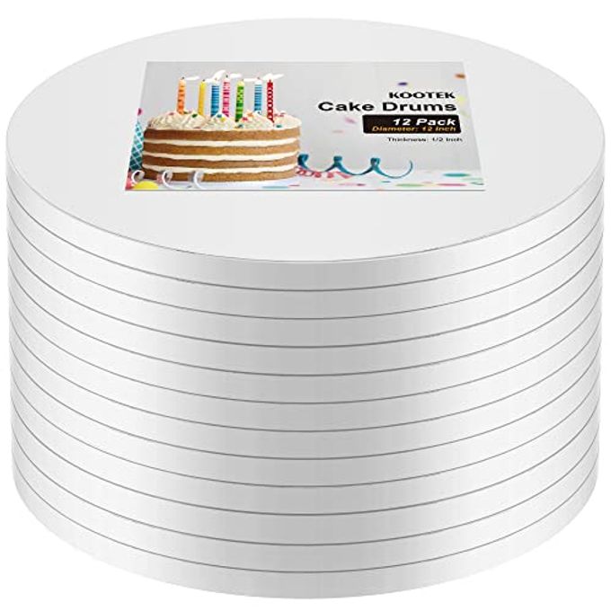 Kootek 12PCS Cake Drums 12 Inch Round, 12in Cake Boards Set, 1/2" Thick Sturdy Cardboard Base for Wedding & Party Desserts, Food Grade for Baking & Decorating, Base para Pastel (White) - Image 1