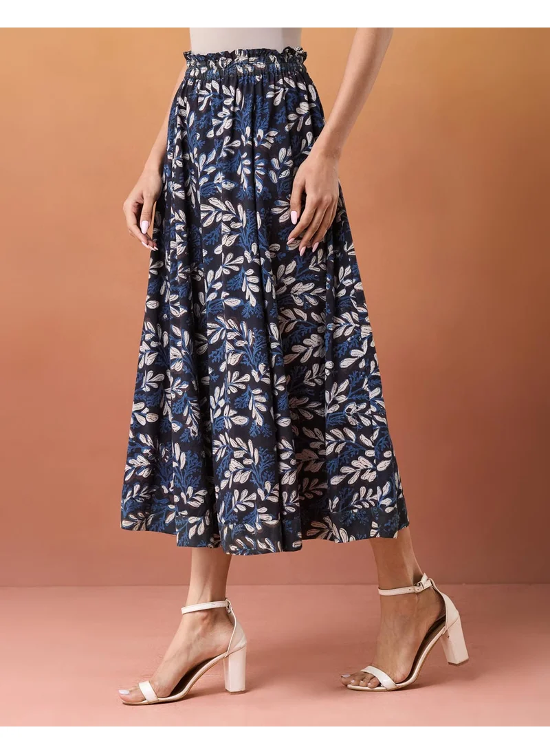 فاب انديا Blue Cotton Bagru Printed Skirt Maxi