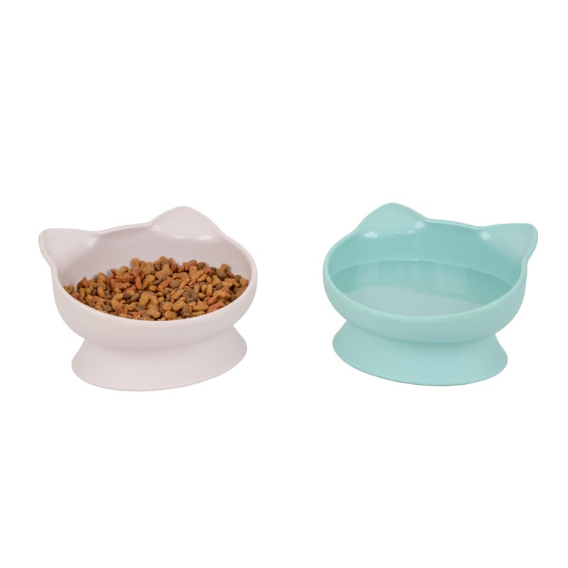 Kitty City Elevated Cat Bowls (Set of 2), Whisker-Friendly Raised Cat Food & Water Dishes, Modern Pedestal Design, Dishwasher Safe, 10.8 oz Each â€“ Pink & Teal - Image 1