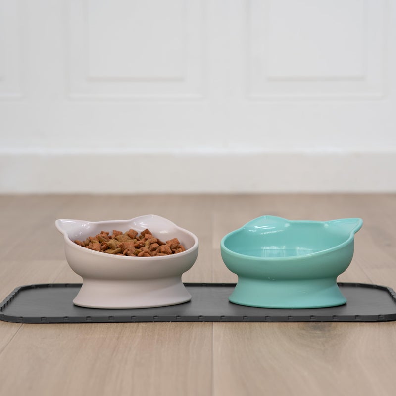 Kitty City Elevated Cat Bowls (Set of 2), Whisker-Friendly Raised Cat Food & Water Dishes, Modern Pedestal Design, Dishwasher Safe, 10.8 oz Each â€“ Pink & Teal - Image 4