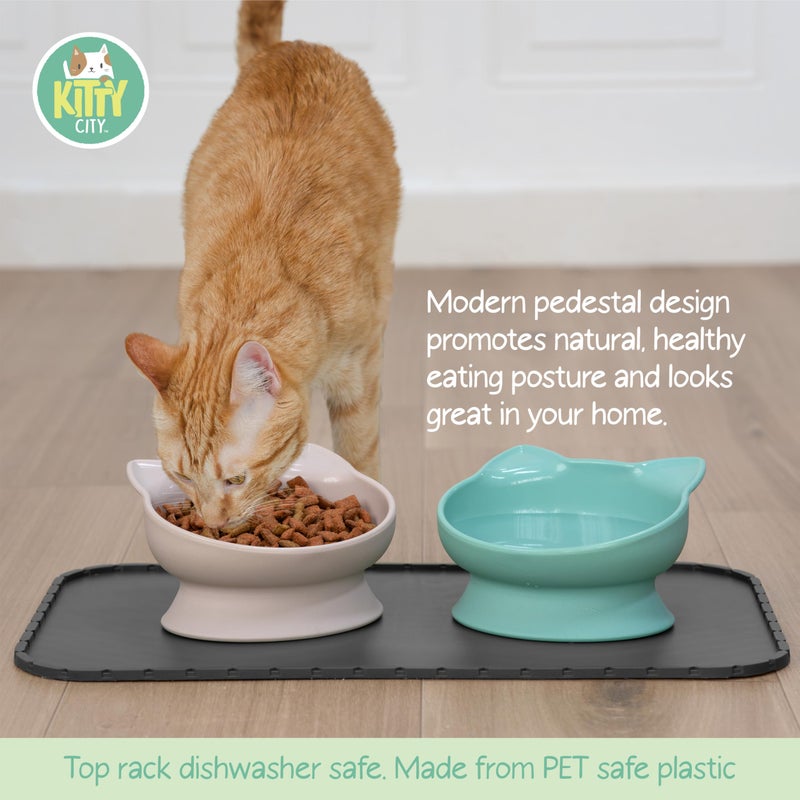 Kitty City Elevated Cat Bowls (Set of 2), Whisker-Friendly Raised Cat Food & Water Dishes, Modern Pedestal Design, Dishwasher Safe, 10.8 oz Each â€“ Pink & Teal - Image 2