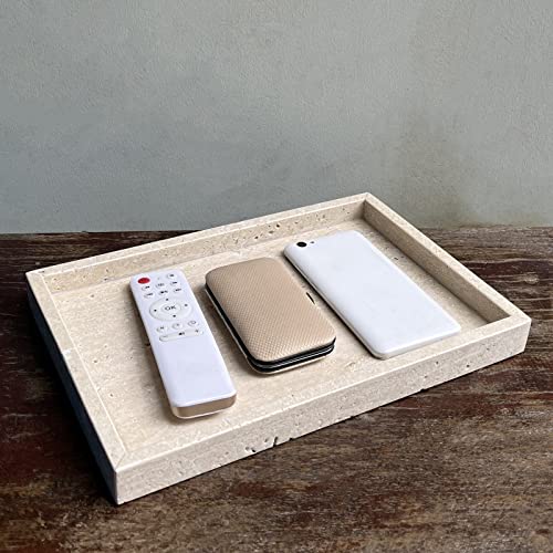 StonePlus Natural Marble Vanity Tray, Cosmetics Towels Tray, Decorative Tray, Catchall Tray for Dresser Bathroom Kitchen (Beige Travertine, 11.8L x 7.87W x 1.18H) - Image 4