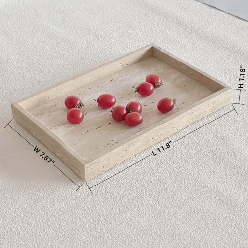 StonePlus Natural Marble Vanity Tray, Cosmetics Towels Tray, Decorative Tray, Catchall Tray for Dresser Bathroom Kitchen (Beige Travertine, 11.8L x 7.87W x 1.18H) - Image 3