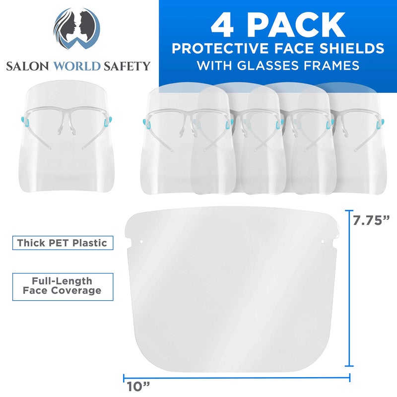 TCP Global Salon World Safety Face Shields with Glasses Frames (Pack of 4) - Ultra Clear Protective Full Face Shields to Protect Eyes, Nose, Mouth - Anti-Fog PET Plastic Sanitary Droplet Splash Guard - Image 2