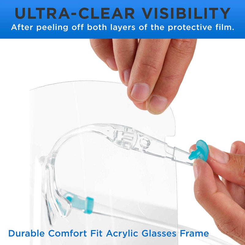 TCP Global Salon World Safety Face Shields with Glasses Frames (Pack of 4) - Ultra Clear Protective Full Face Shields to Protect Eyes, Nose, Mouth - Anti-Fog PET Plastic Sanitary Droplet Splash Guard - Image 5