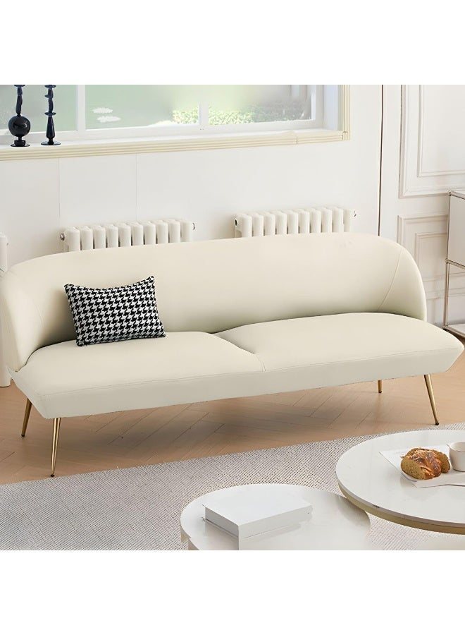Ripple FURNITURE UAE Homes Modern 3-Seater Sofa, Cream Leather Upholstery, Gold Metal Legs, Curved Design (Off White) - Image 1