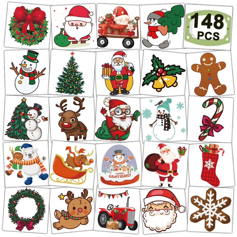 CHARLENT Christmas Temporary Tattoos for Kids  148 PCS Christmas Individual Tattoos for Kids Christmas Xmas Party Favors Stocking Stuffer Christmas Eve Gift