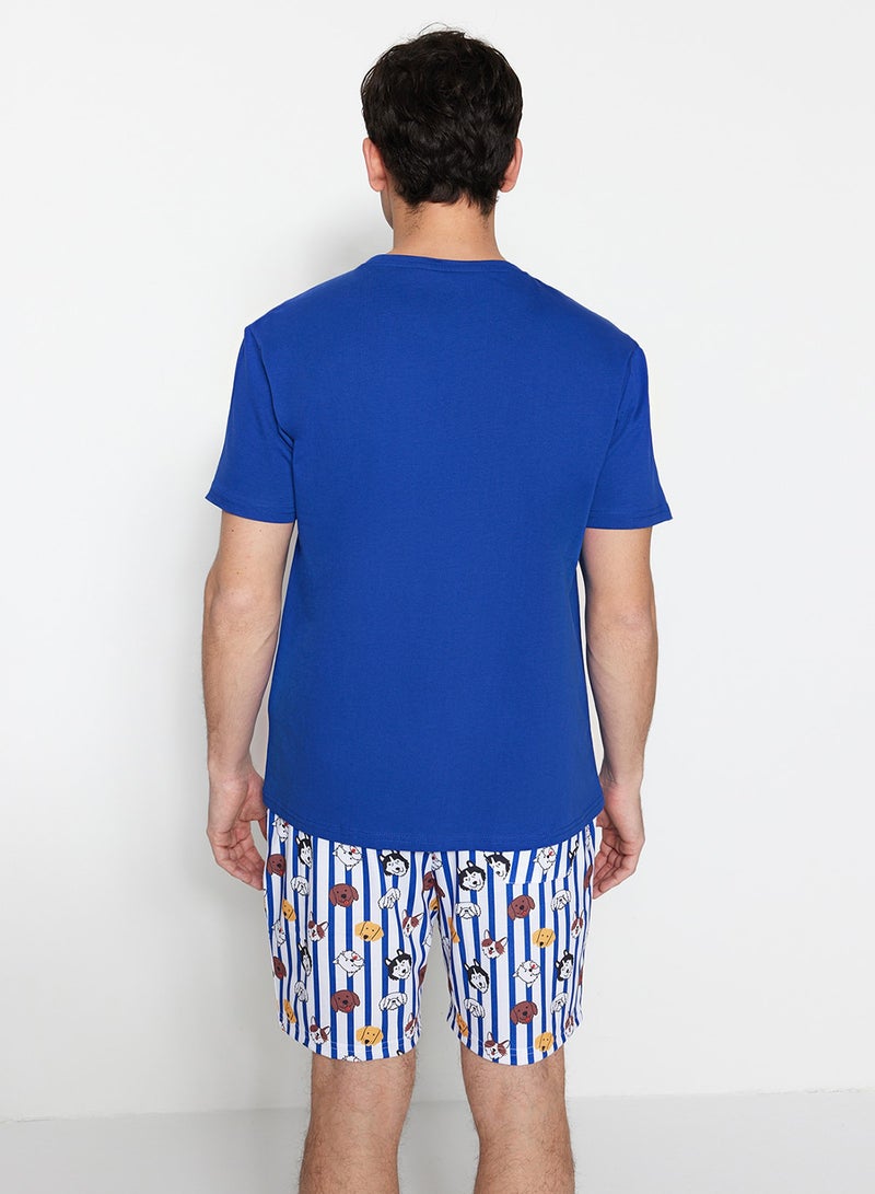 trendyol Dark Blue Unisex Regular Fit Printed Shorts Pajamas Set TMNSS23PT00000 - Image 2