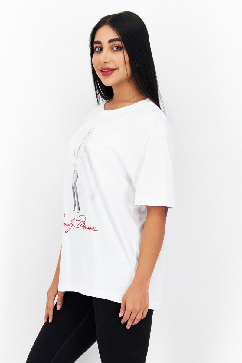 Marilyn Monroe Women Crew Neck Short Sleeves Graphic Print T-Shirt, White Combo - Image 3
