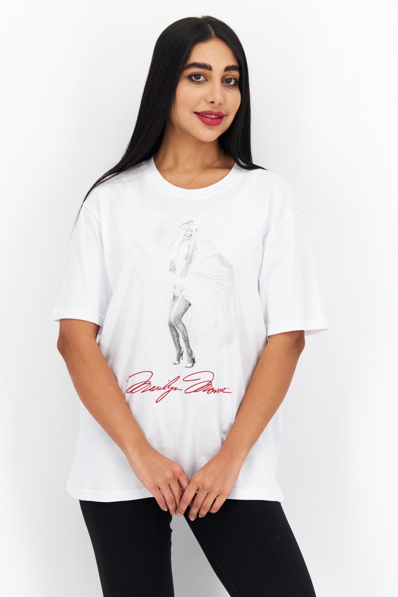 Marilyn Monroe Women Crew Neck Short Sleeves Graphic Print T-Shirt, White Combo - Image 1