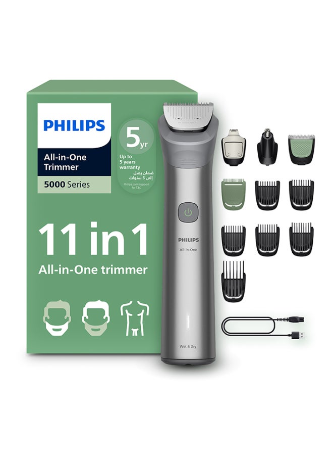Philips All-in-One Trimmer MG5932/15 | 11-in-1 Face, Hair & Body Grooming | Self-Sharpening Blades | 120min Cordless | Showerproof | USB-A Charging | Pouch Included Light Grey - Image 1