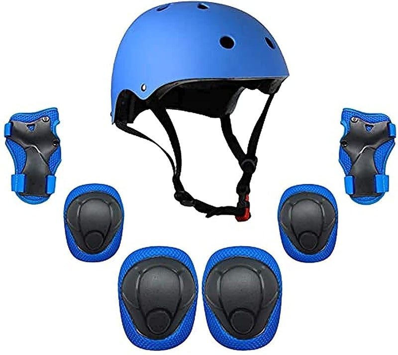 SportQ 7 in 1 Adjustable Kids Safety Pads Set for Cycling, Skiing, Scooter in Blue