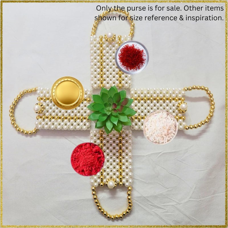 حقائب هدايا زفاف ميني لؤلؤ - مجموعة من 4 | حقائب هدايا أنيقة للنقود الذهبية والفضية، المال، رولي، تشاوال أو كيسار (خطوط ذهبية) - Image 2