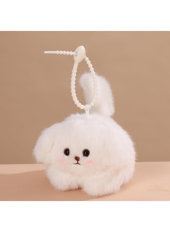 Le Jier With Keychain Bell Pull Rope Wagging Tail Cat Doll Called White Rabbit Plush Toy Gift-Specifications:Little Cute Dog White [ Tadpole Tie]