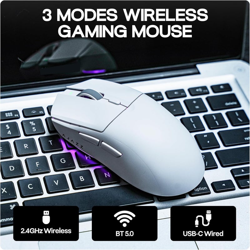 ميكلاندز ماوس ألعاب AJAZZ AJ139 V2 MC مع قاعدة شحن، قابل للتعديل حتى 12,000 نقطة في البوصة، مستشعر PAW3311، ماوس لاسلكي بثلاثة أوضاع، بطارية 500 مللي أمبير في الساعة، معدل استقصاء 1000 هرتز، وزن خفيف 66 جرام، متوافق مع ويندوز/ماك (أبيض) - Image 5