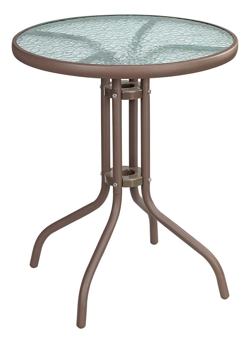 DubaiGallery Outdoor Table Round Patio Dining Table Coffee Table Side Table Garden Table Outdoor Indoor Furniture with Metal Frame and Tempered Water Ripple Glass Top for Garden Backyard Porch Deck  - Image 1