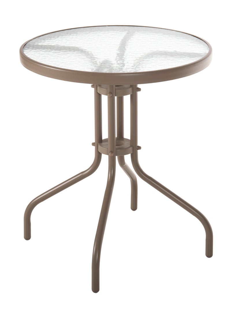 DubaiGallery Outdoor Table Round Patio Dining Table Coffee Table Side Table Garden Table Outdoor Indoor Furniture with Metal Frame and Tempered Water Ripple Glass Top for Garden Backyard Porch Deck  - Image 2