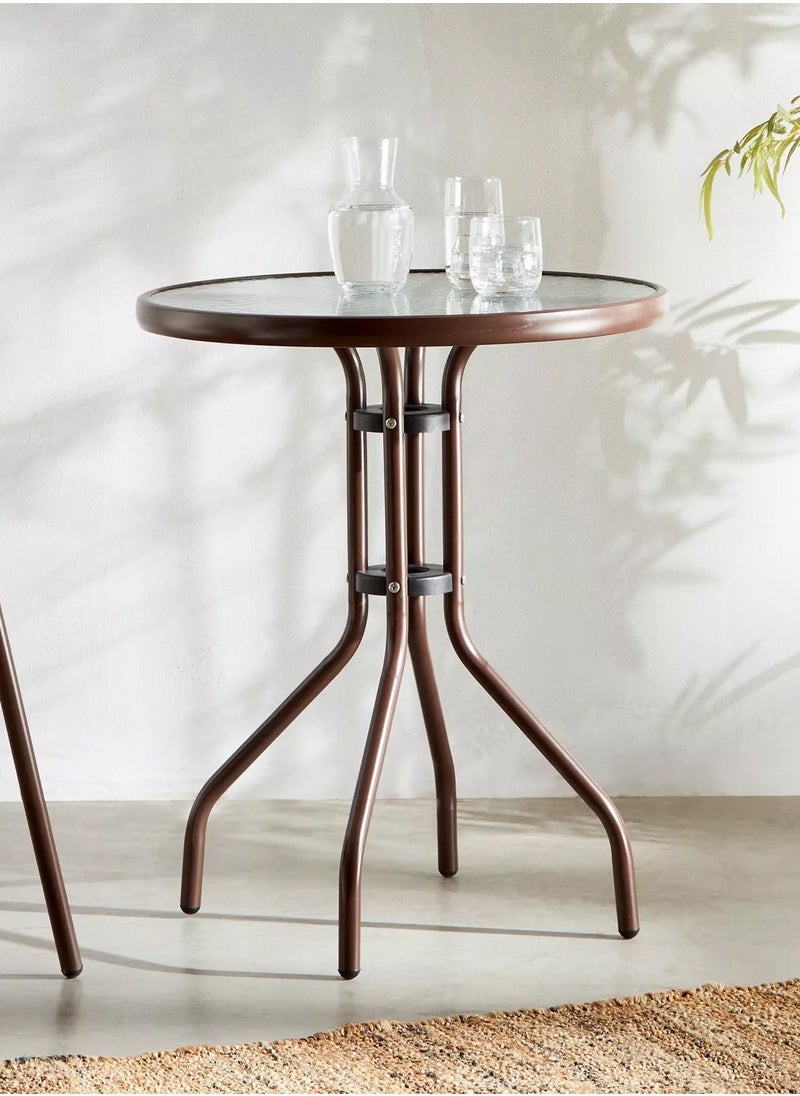 DubaiGallery Outdoor Table Round Patio Dining Table Coffee Table Side Table Garden Table Outdoor Indoor Furniture with Metal Frame and Tempered Water Ripple Glass Top for Garden Backyard Porch Deck  - Image 4