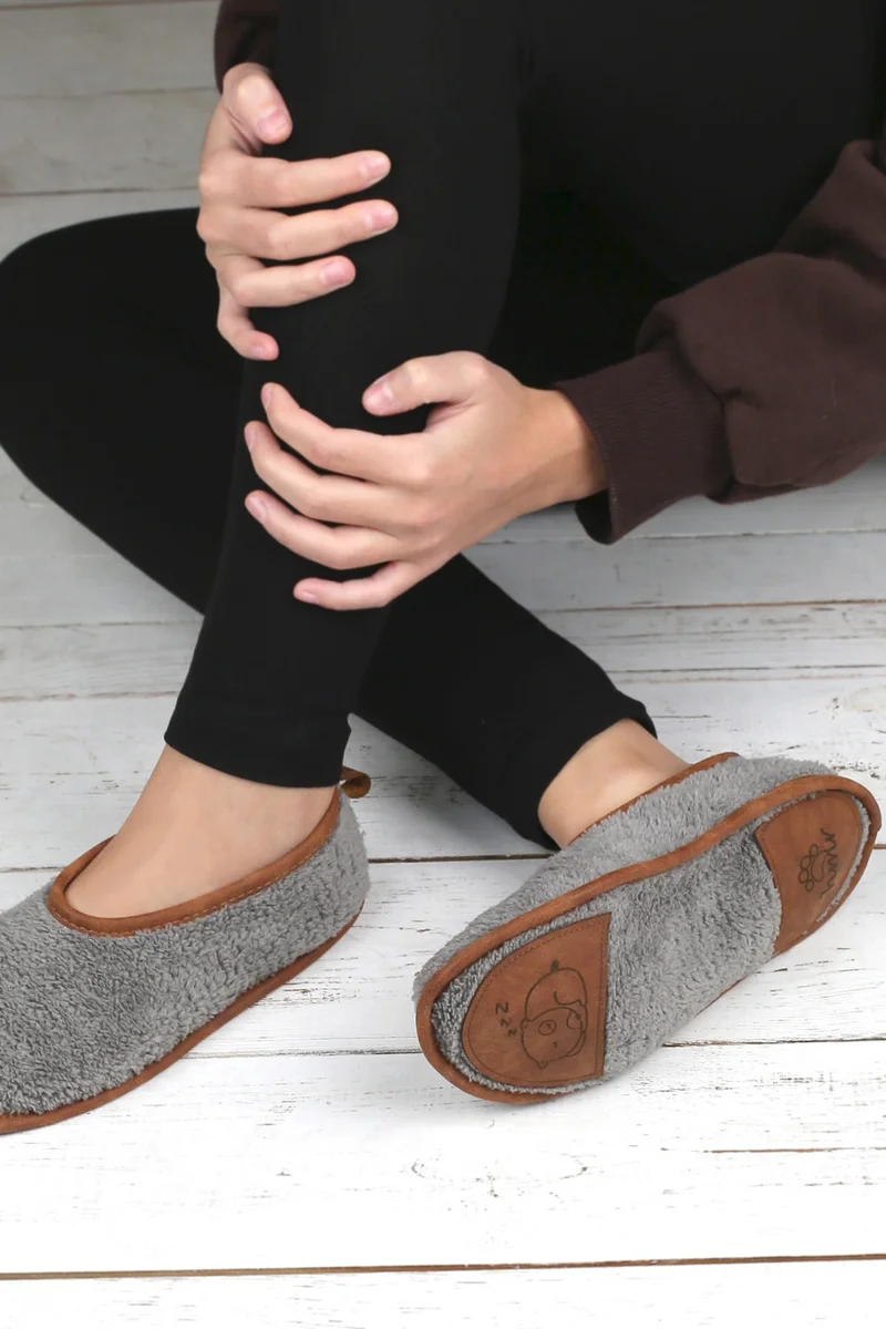 Hamur Dough Winter Non-Slip Leather Sole Home Booties Ptk-Gw Gray