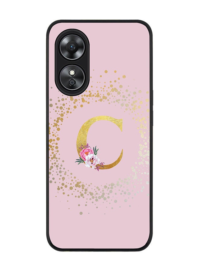 Stylizedd Rugged Black edge case for Oppo A97 Slim fit Soft Case Flexible Rubber Edges TPU Gel Thin Cover - Custom Monogram Initial Letter Floral Pattern Alphabet - C (Pink) - Image 1